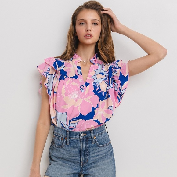 07 Boho Floral Print Woven Blouse Top - Picture 6 of 6